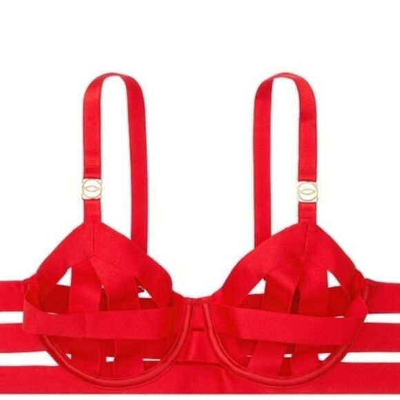 Victoria’s Secret Very Sexy Red Strappy Open Cup Balconet Bra 36C - Picture 1 of 10